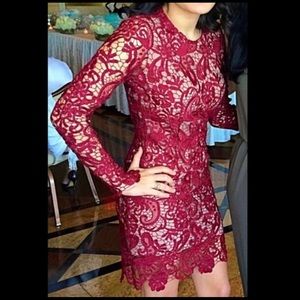 Olivaceous red laser cut long sleeve dress small